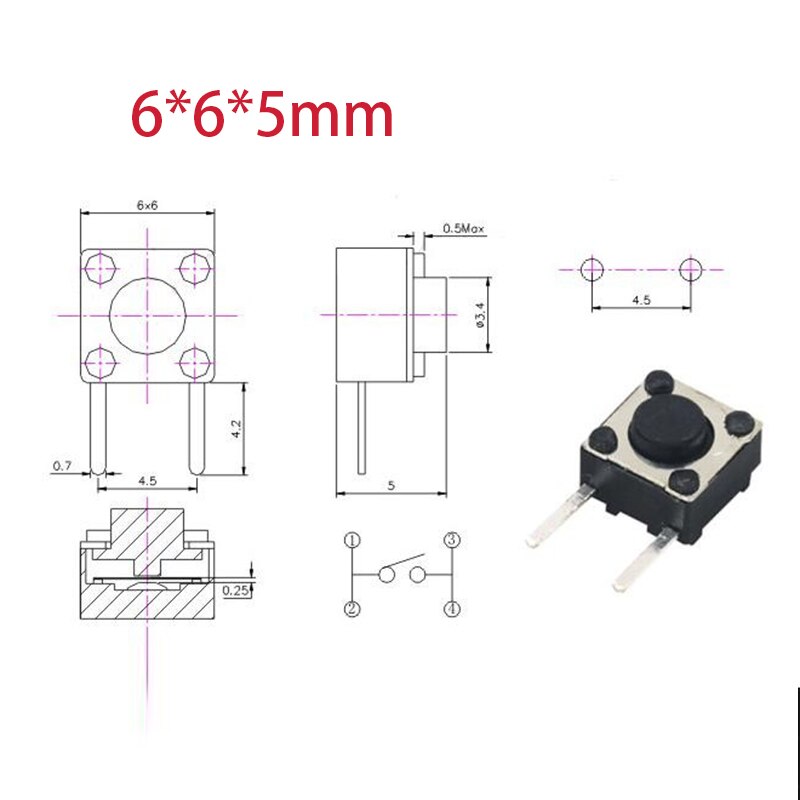 6*6*5mm Side 2 Pin COM44 - Image 2
