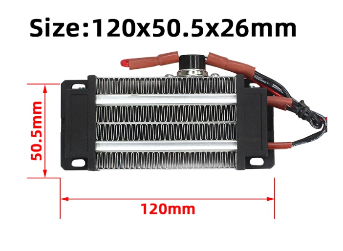 300W 220V 120x50mm Surface Insulated Thermostatic PTC incubator heater COM37, R36 - Image 2