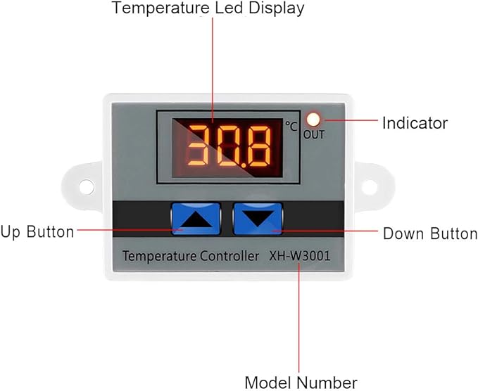 220V Digital LED Temperature Controller Module, XH-W3001 Thermostat Switch COM46, R38 - Image 2